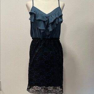 Xhilaration Ruffled Spaghetti Strap Dress in Teal and Black Lace